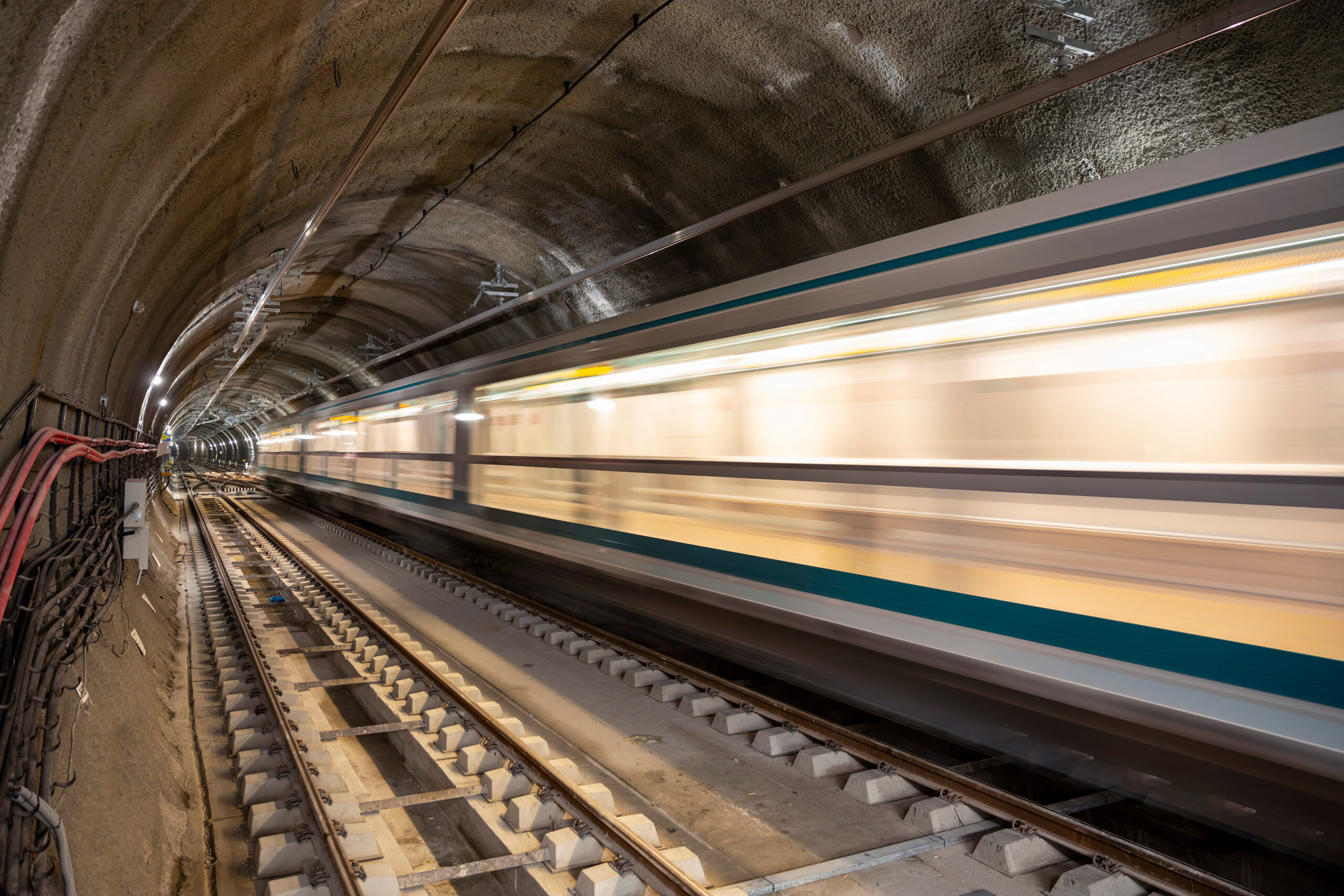 Subway,Tunnel,Rail,Tracks.,Long,Exposure.,Blurred,Lights.